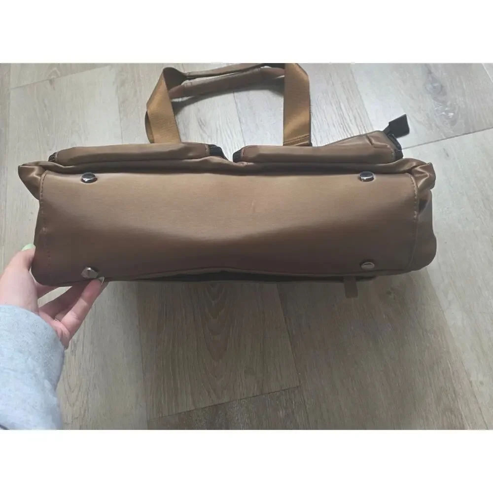 IHKWIP Excelsior Metallic Mocha Cargo Catchall Tote with Crossbody Strap $97